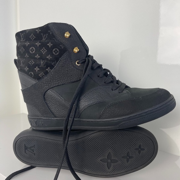 Luis Vuitton Monogram Pattern Leather Wedge Sneakers - Picture 2 of 11